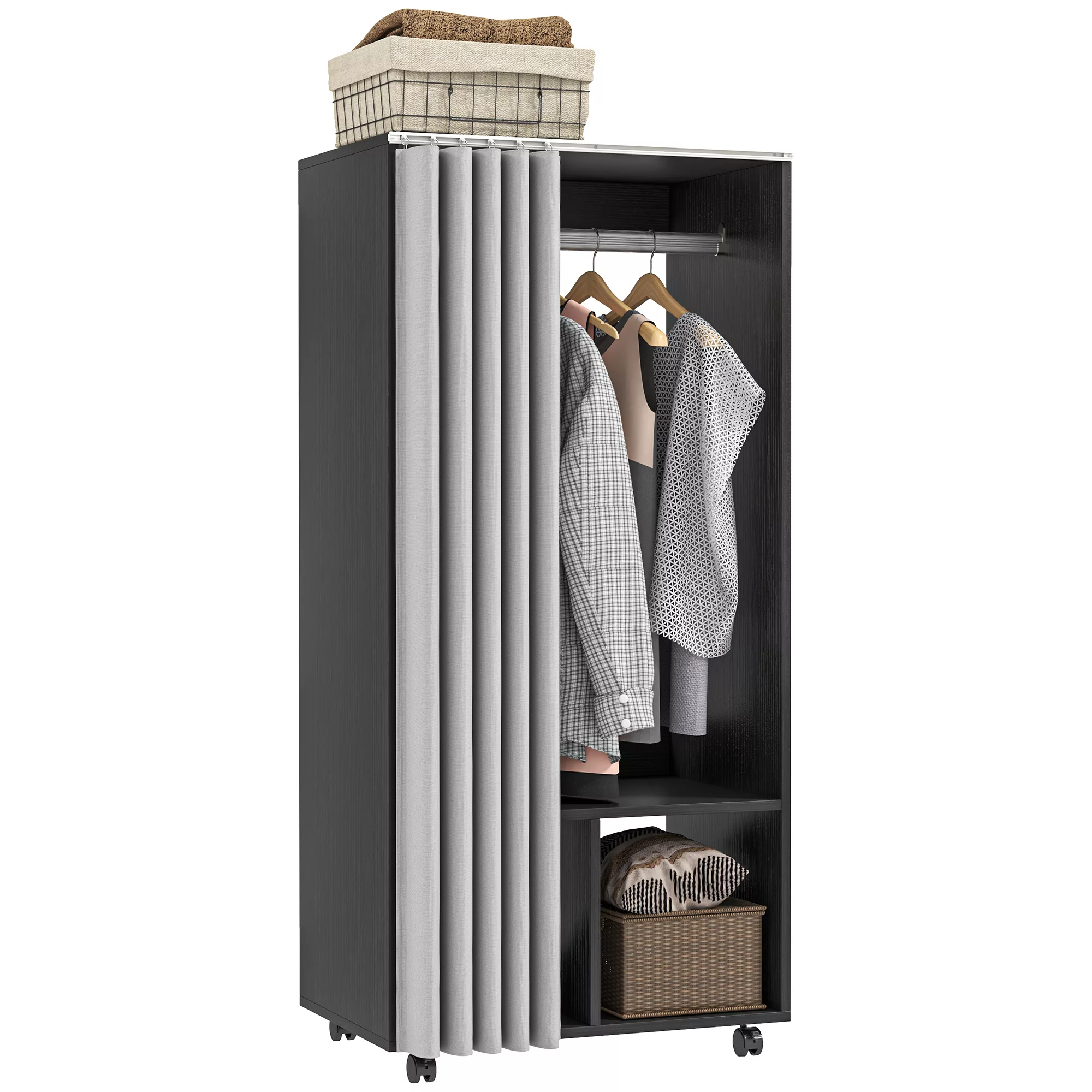 HOMCOM Kleiderschrank mobiler Kleiderschrank mit Vorhang, Spanplatten, Klei günstig online kaufen