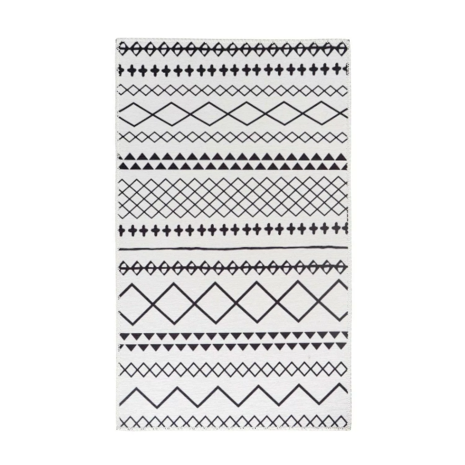 MeGusta Flachflor Teppich EthnoDesign Weiß - Schwarz Polyester 200x290 cm S günstig online kaufen