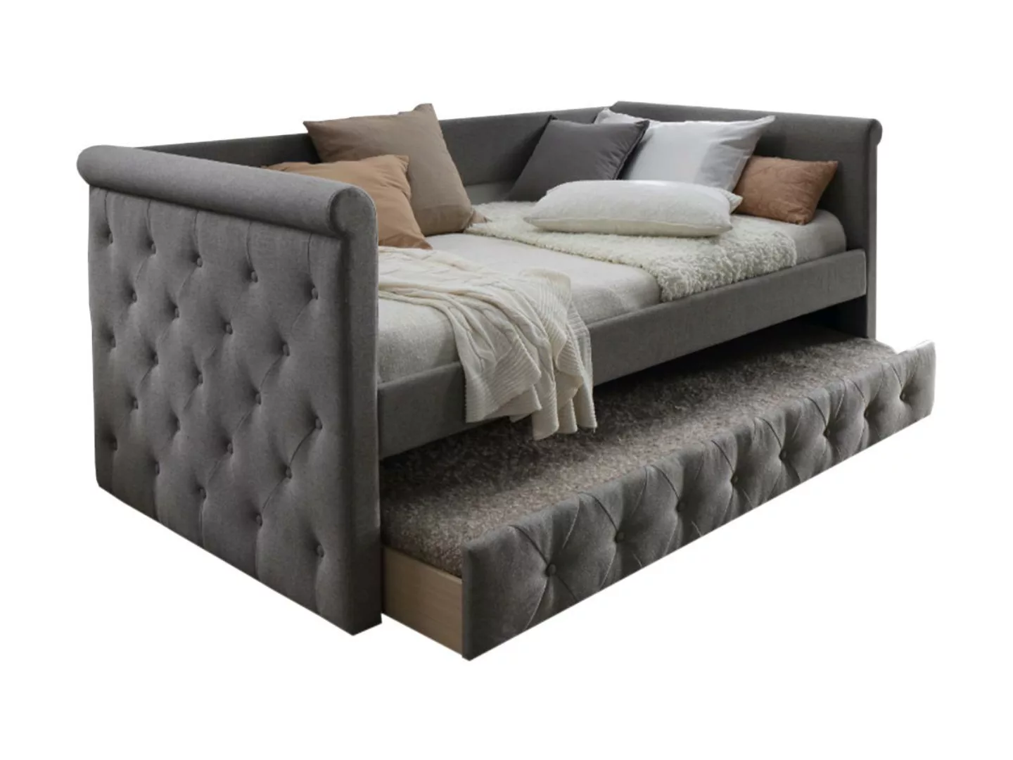 Ausziehbett Stoffsofa + Lattenrost - 2 x 90 x 190 cm - Grau - LOUISE günstig online kaufen