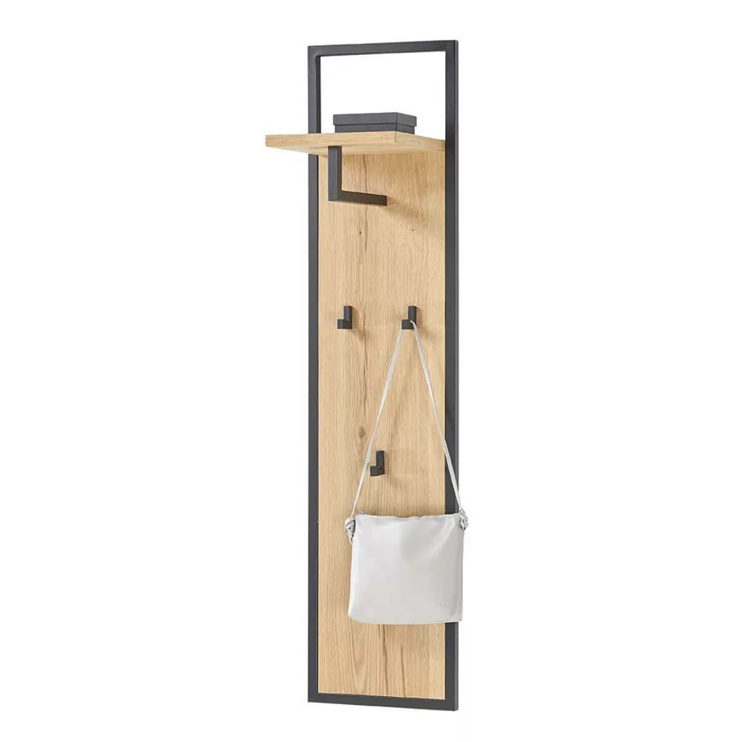 Wandgarderobe in Eichefarben & Schwarz 125 cm hoch günstig online kaufen