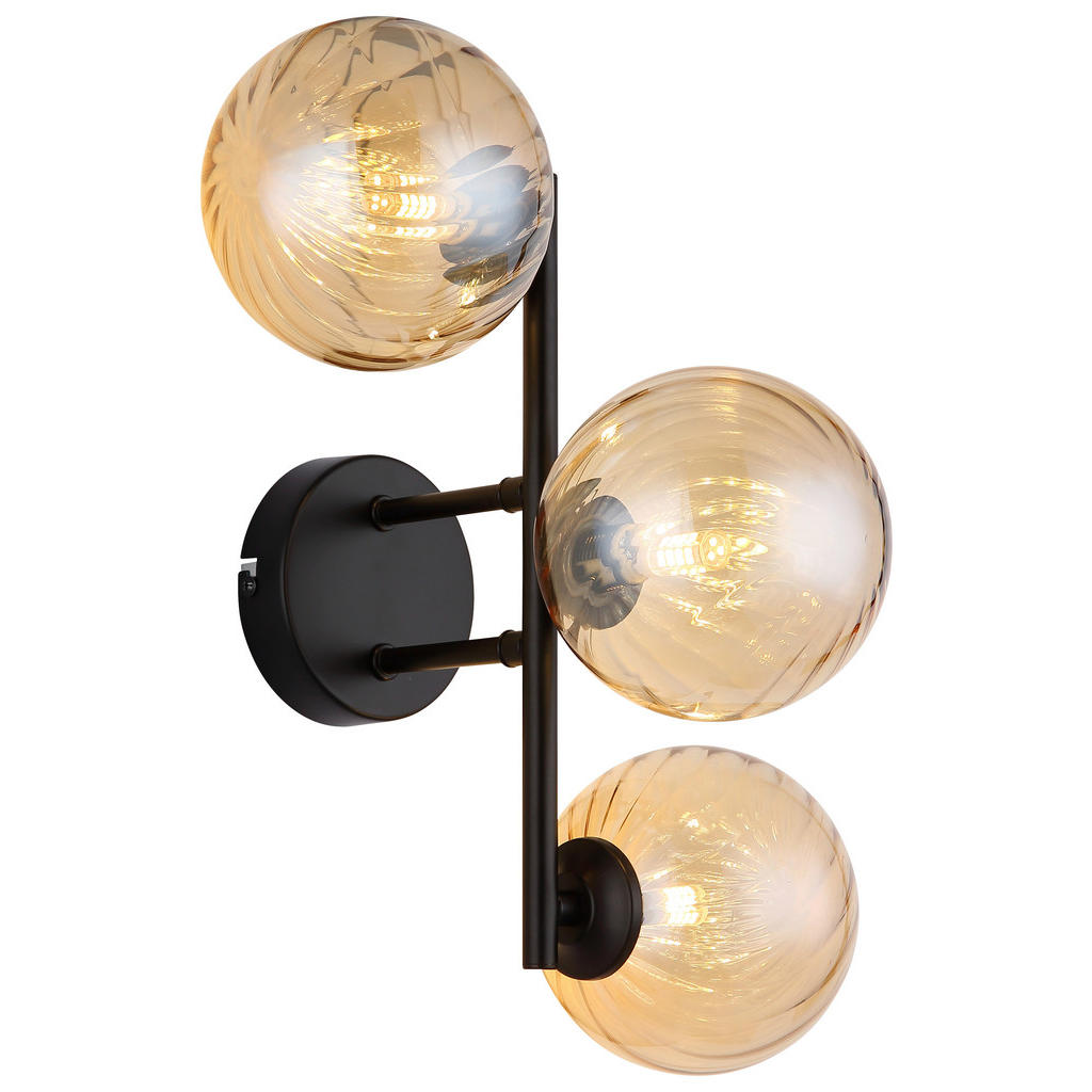 GLOBO LED-Wandleuchte amber schwarz Metall Glas B/H/T: ca. 28x25x36 cm 3 Br günstig online kaufen