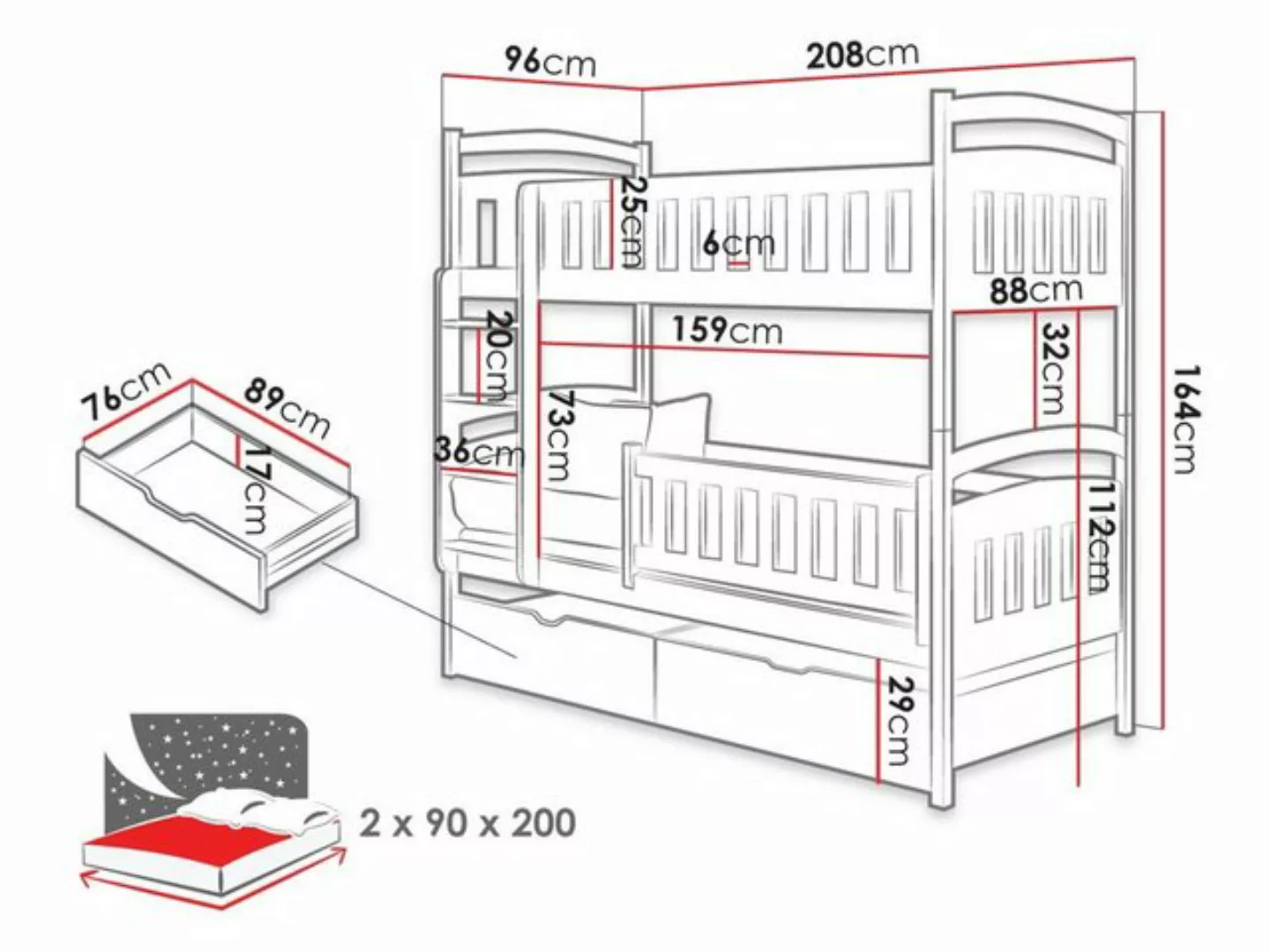 MIRJAN24 Etagenbett Ignas (Lattenroste Flex, 2x Bettschublade), Holzkonstru günstig online kaufen
