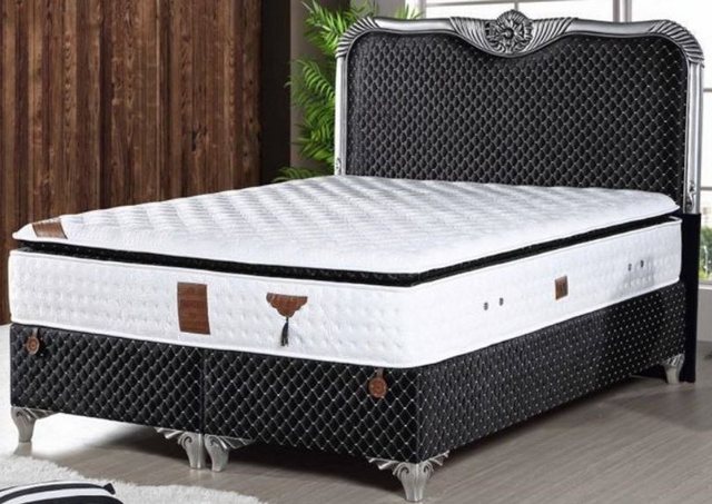 Casa Padrino Bett Bett mit Matratze Schwarz / Silber - Edles Doppelbett im günstig online kaufen