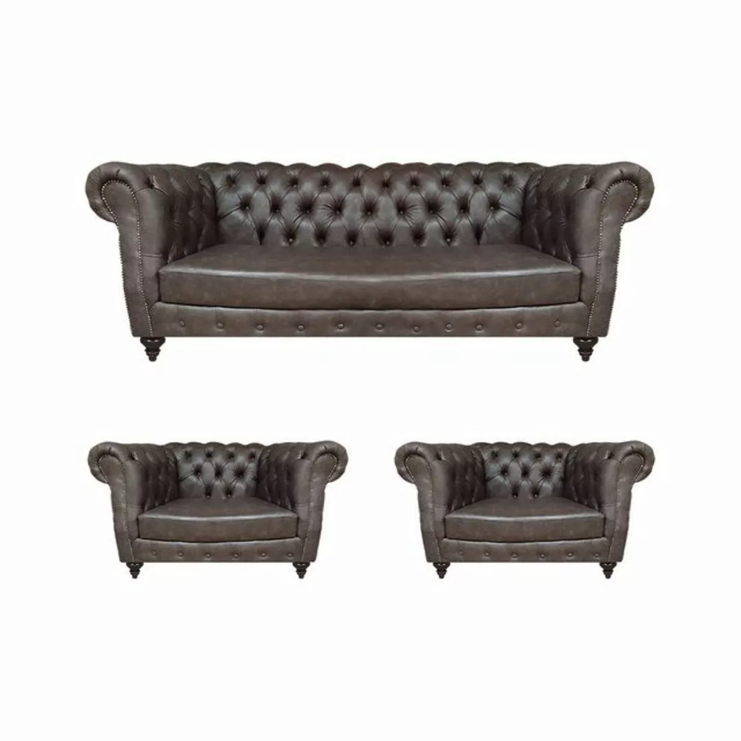 JVmoebel Chesterfield-Sofa Modern Design Set 3tlg Chesterfield Wohnzimmer 2 günstig online kaufen
