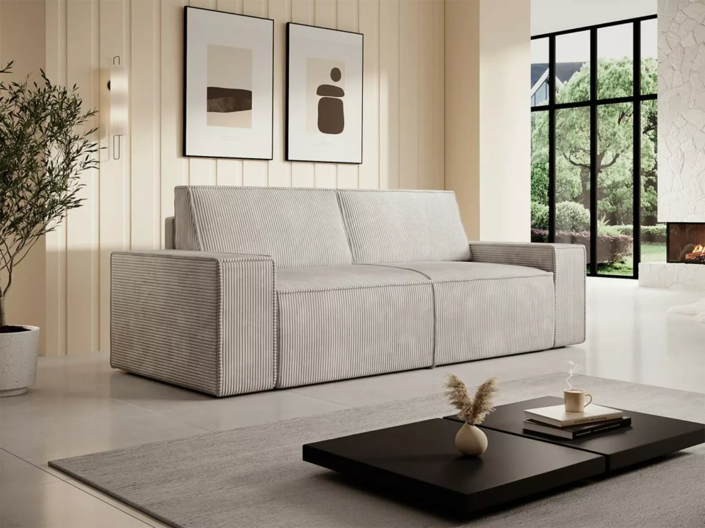 Sofa 3-Sitzer - Cord - Beige - AMELIA günstig online kaufen