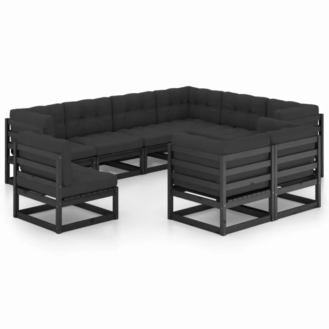 9-tlg. Garten-lounge-set Mit Kissen Schwarz Massivholz Kiefer günstig online kaufen