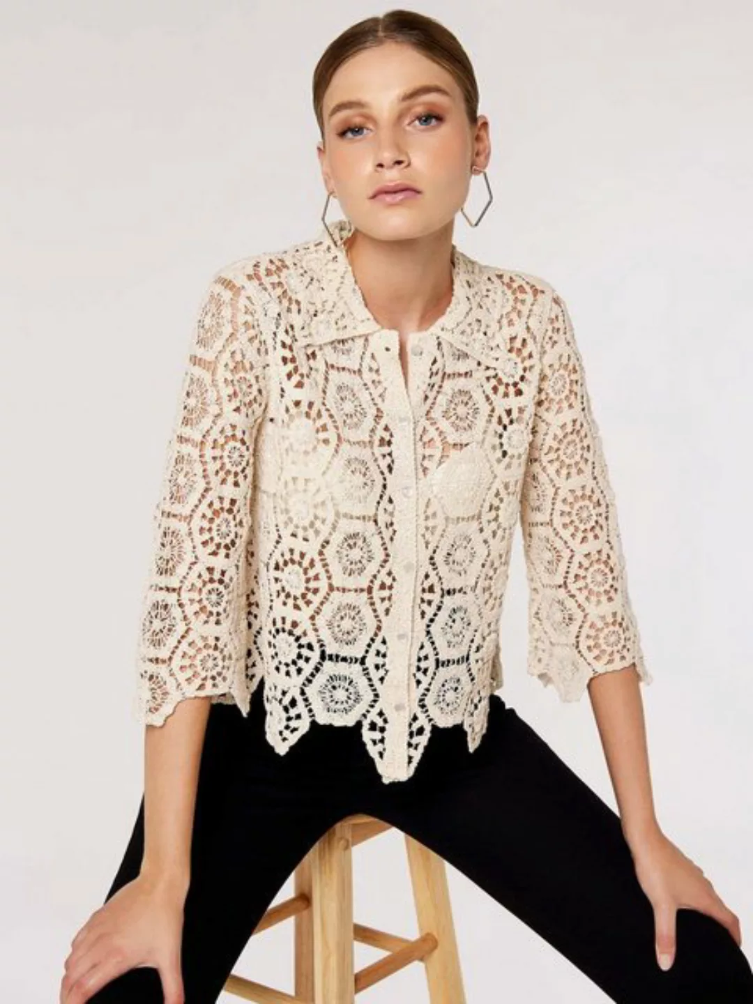 Apricot Klassische Bluse Chrochet Geo 3/4 Sleeve Shirt, (1-tlg) aus Spitze günstig online kaufen