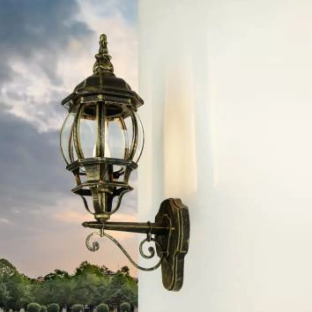 Rustikale Außenlampe Wand in Gold antik E27 Laterne BREST günstig online kaufen