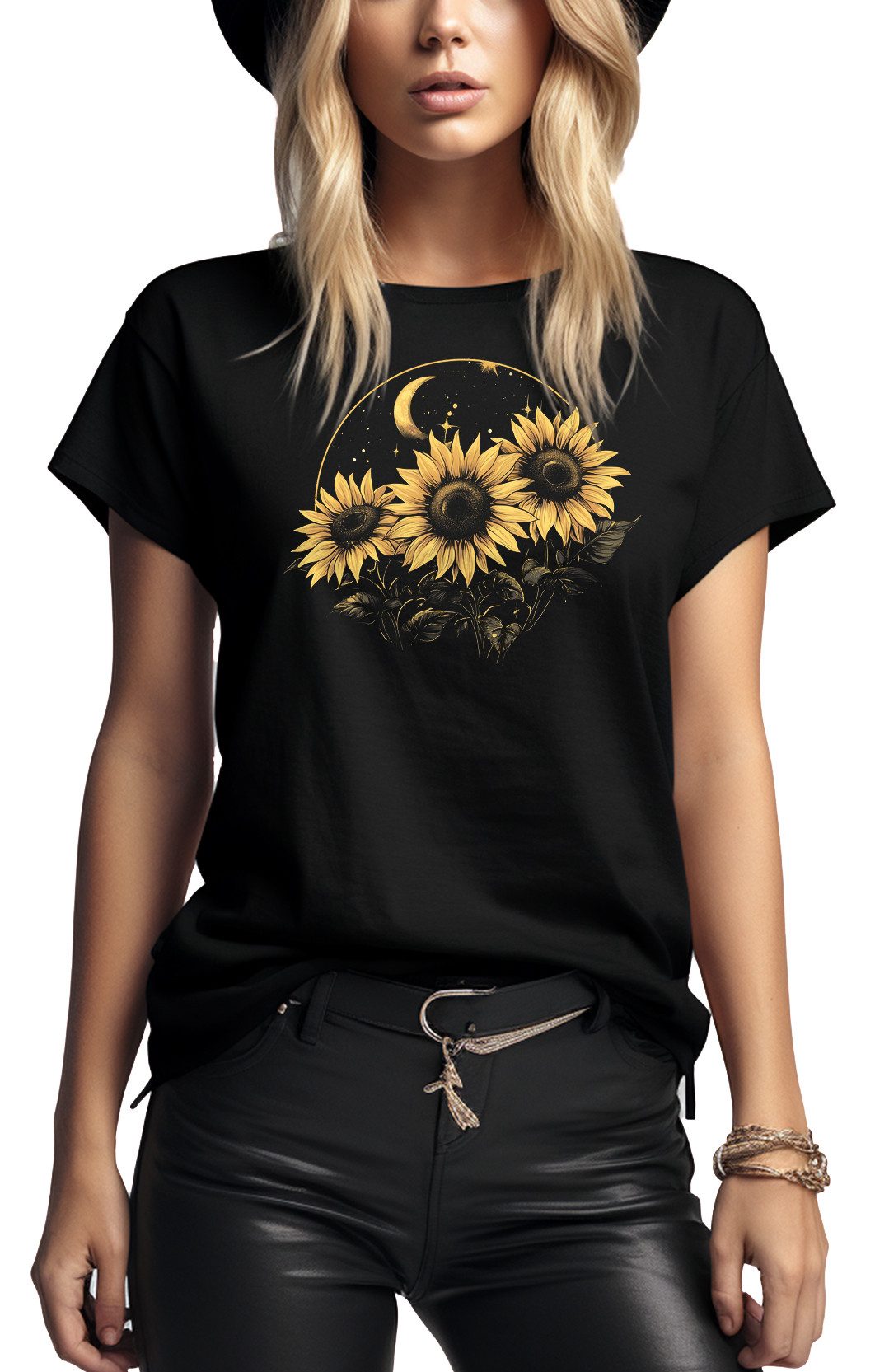 MAKAYA Print-Shirt Damen Blumenmuster Kurzarm Sonnenblumen günstig online kaufen