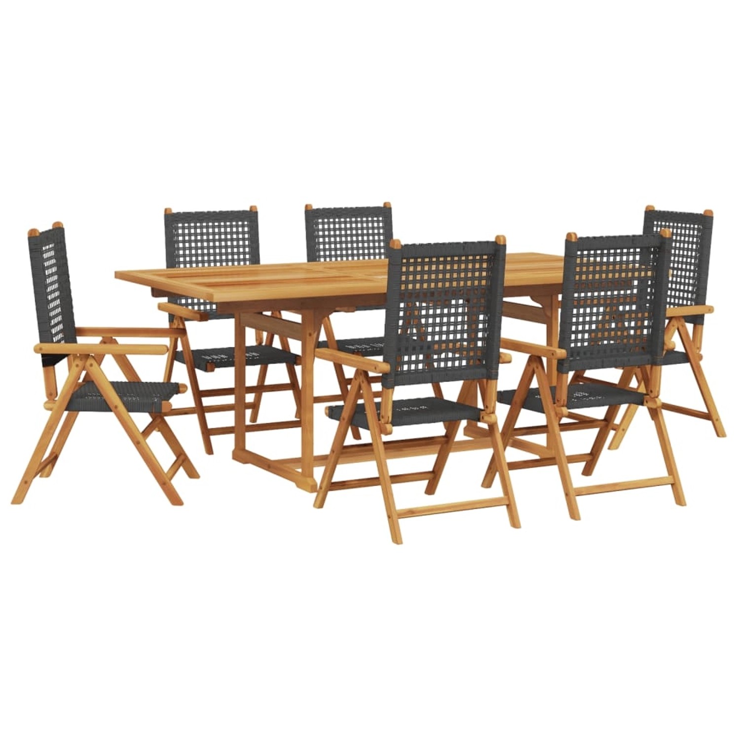 vidaXL 7-tlg Garten-Essgruppe Poly Rattan und Massivholz Schwarz Modell 1 günstig online kaufen