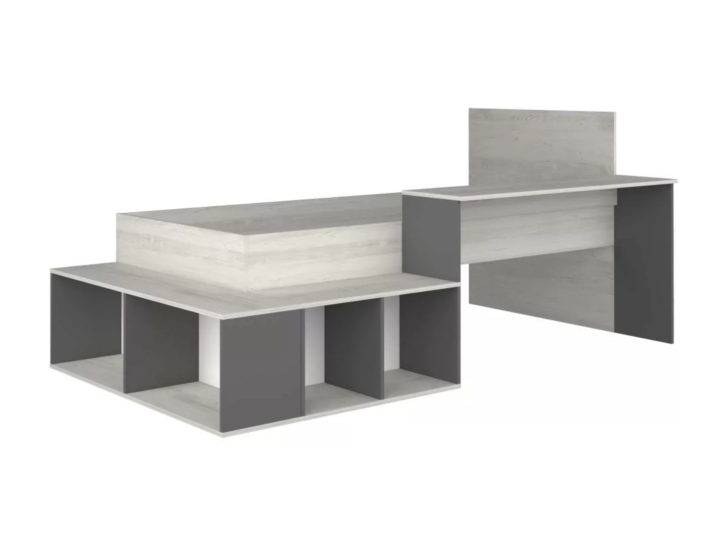 Kombi-Bett mit Stauraum & Schreibtisch - 90 x 200 cm - Holzfarben & Anthraz günstig online kaufen