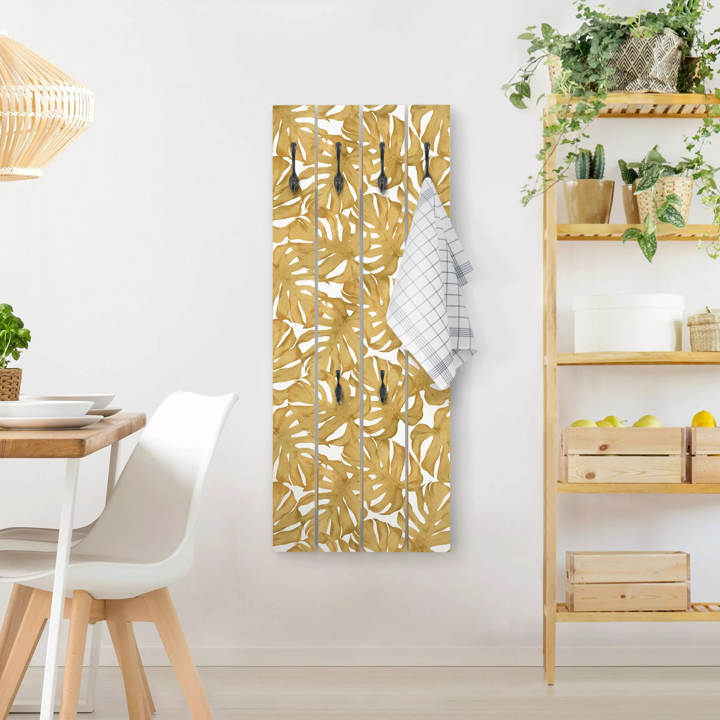 Wandgarderobe Aquarell Monstera Blätter in Gold günstig online kaufen