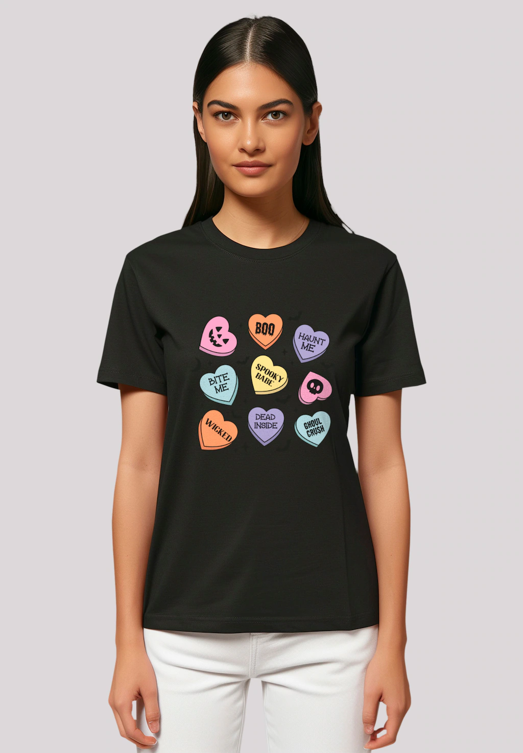 F4NT4STIC T-Shirt "Retro Halloween Heart Candy Bats", Premium Qualität, Uni günstig online kaufen