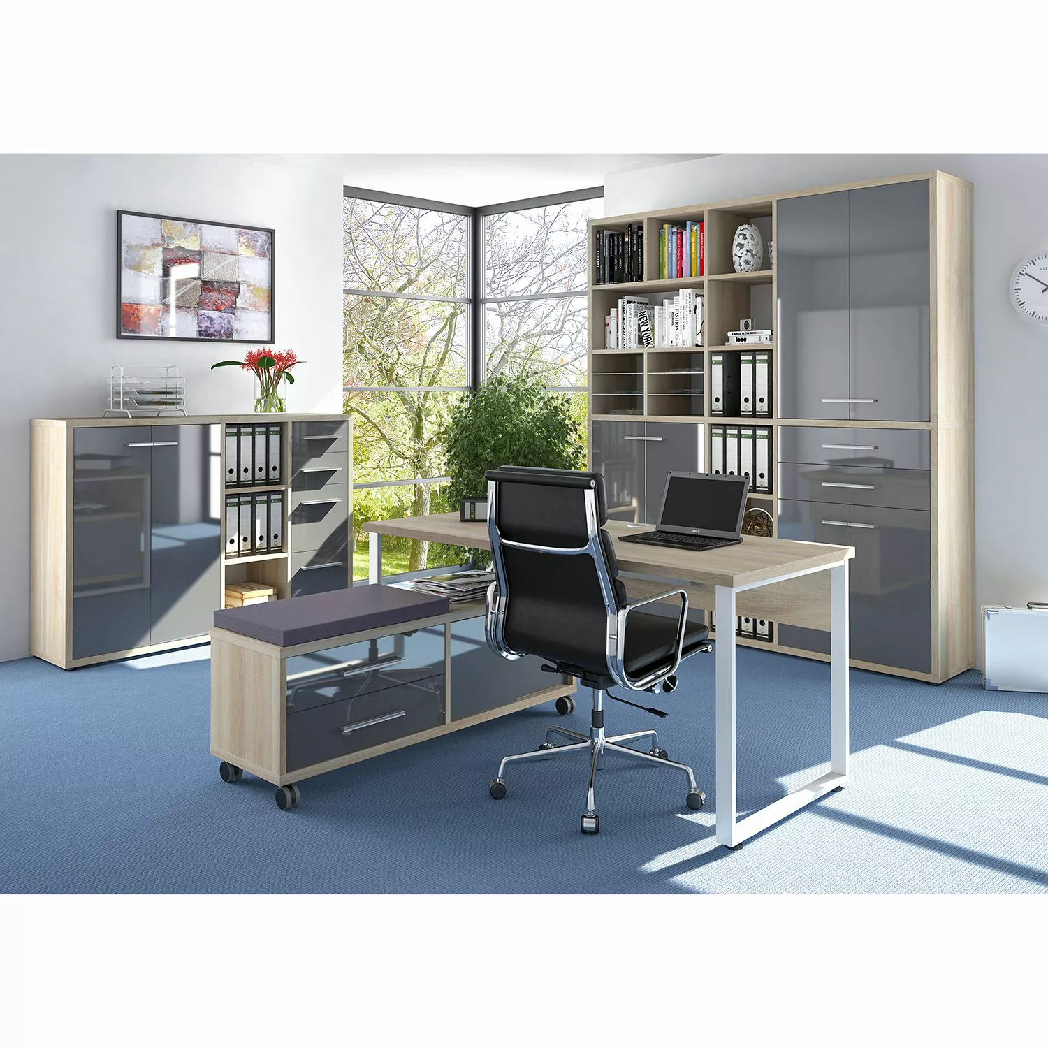 Sideboard für das Büro - grau - 155,7 cm - 110,7 cm - 40 cm - Schränke > Ak günstig online kaufen