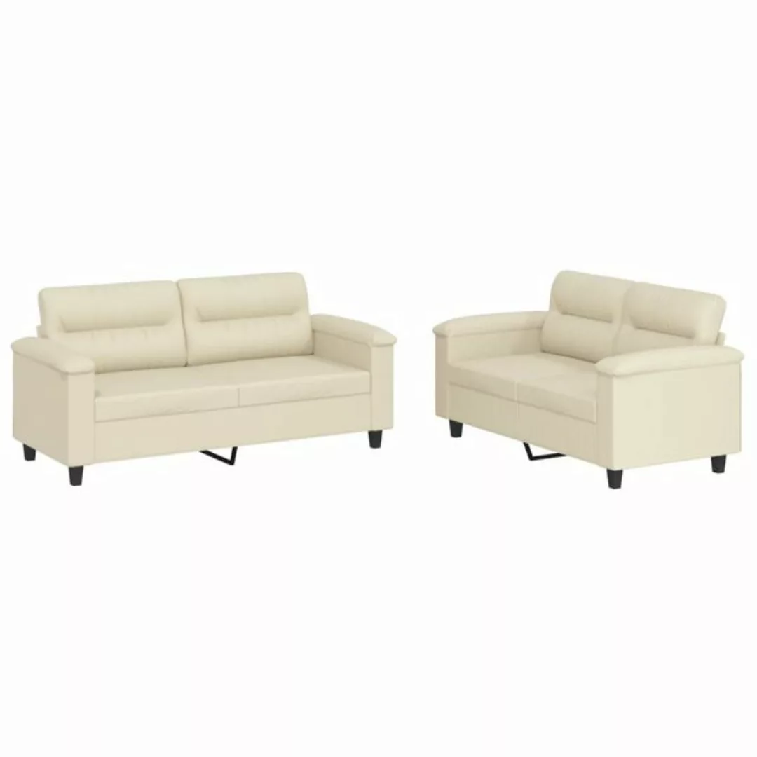 vidaXL Sofa 2-tlg. Sofagarnitur mit Kissen Creme Kunstleder günstig online kaufen