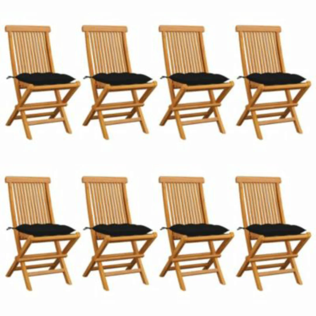 vidaXL Gartenstühle mit Schwarzen Kissen 8 Stk. Massivholz Teak Gartenstuhl günstig online kaufen