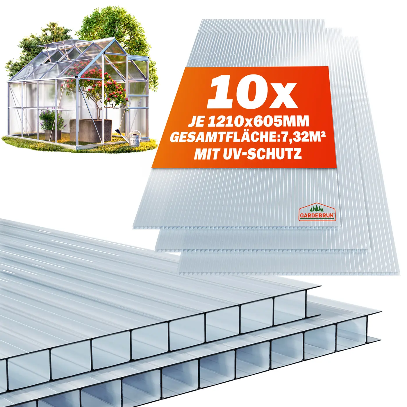 Hohlkammerstegplatten 10er-Set Transparent 6mm 7,32m² günstig online kaufen