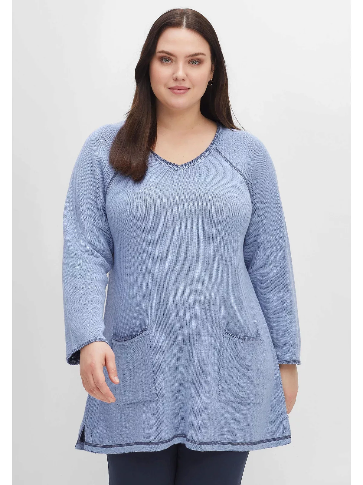 Sheego V-Ausschnitt-Pullover "Große Größen", mit Taschen und Seitenschlitze günstig online kaufen
