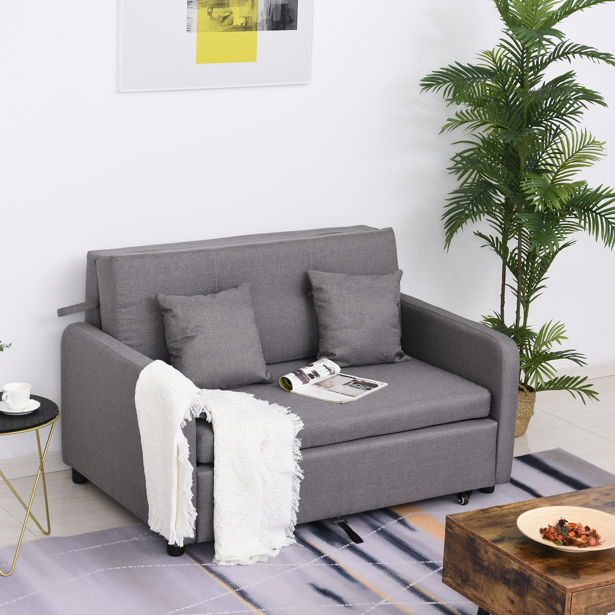 HOMCOM Schlafsofa, Schlafcouch mit Stauraum, Wurfkissen, Armlehne, 2er-Sofa günstig online kaufen