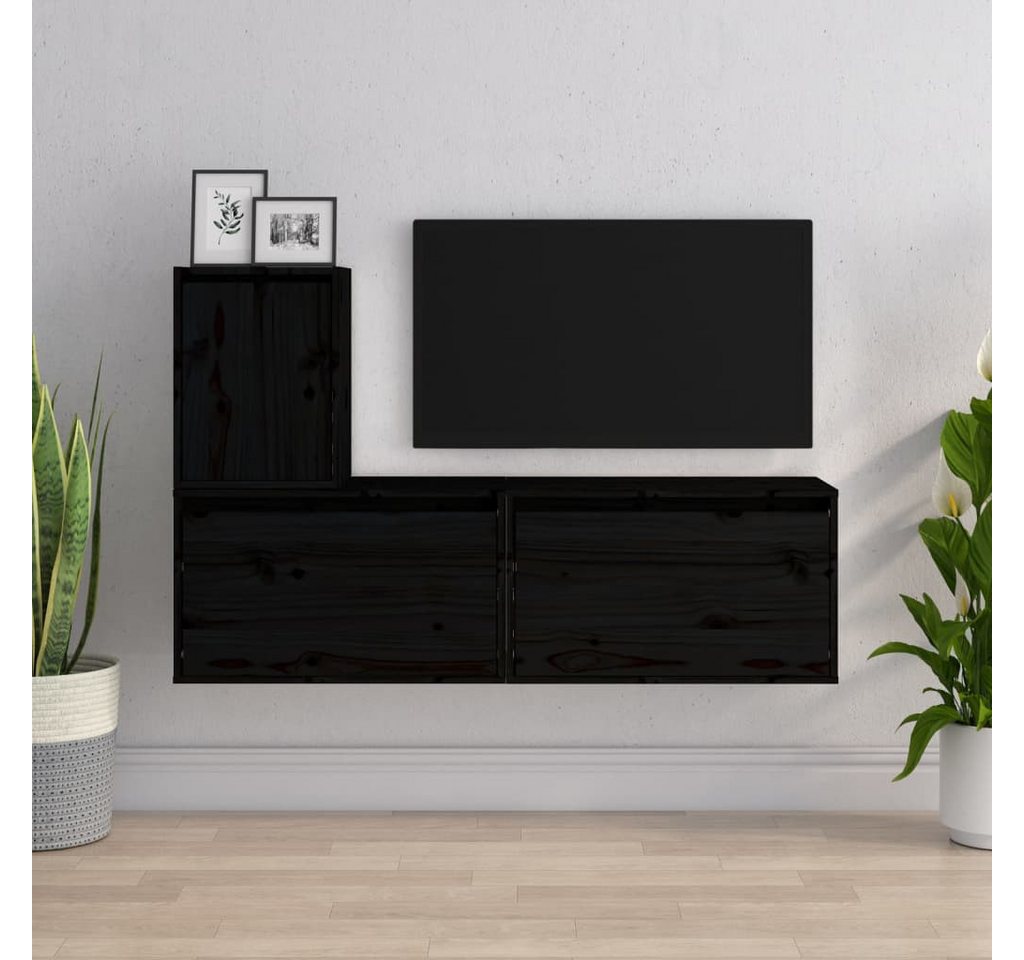 vidaXL TV-Schrank TV-Schränke 3 Stk Schwarz Massivholz Kiefer Lowboard Lowb günstig online kaufen