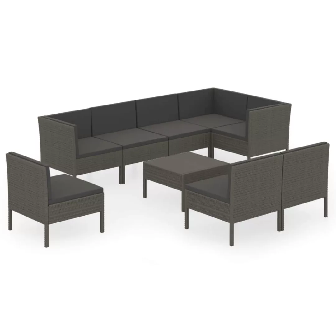 9-tlg. Garten-lounge-set Mit Auflagen Poly Rattan Grau günstig online kaufen