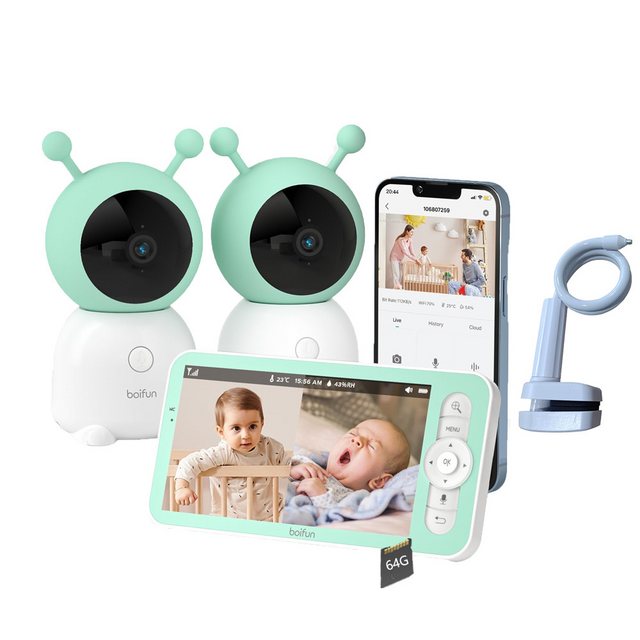 Boifun Video-Babyphone 2K 3MP/5 Zoll WLAN Video Babyfone Babyphone mit 2 Ka günstig online kaufen