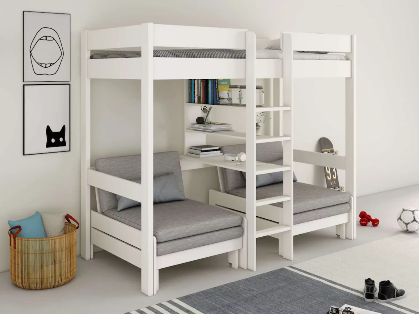 Lüttenhütt Etagenbett "HENNE XL ",Stockbett, Triple-Bett,Raumwunder,mit Reg günstig online kaufen