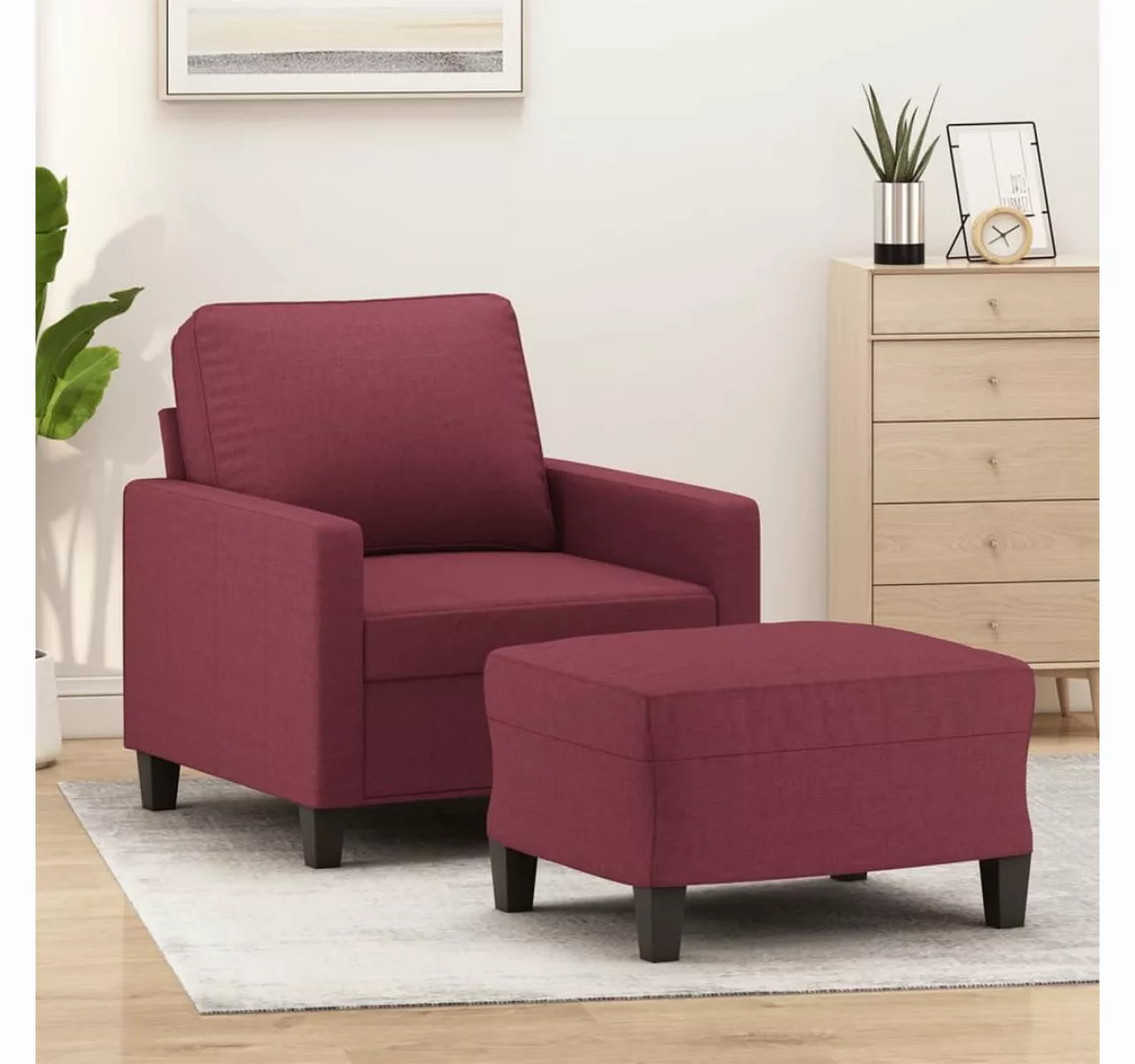 vidaXL Sofa Sessel mit Hocker Stoff, Rot günstig online kaufen