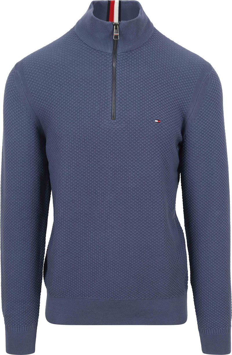 Tommy Hilfiger Half Zip Pullover Struktur Blau - Größe XXL günstig online kaufen