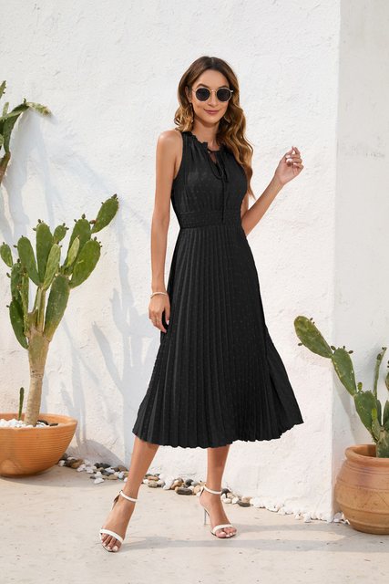 SEGUEN Sommerkleid Krawatte Hohe Taille Druck Falten Kleid Ärmellos Sommerk günstig online kaufen