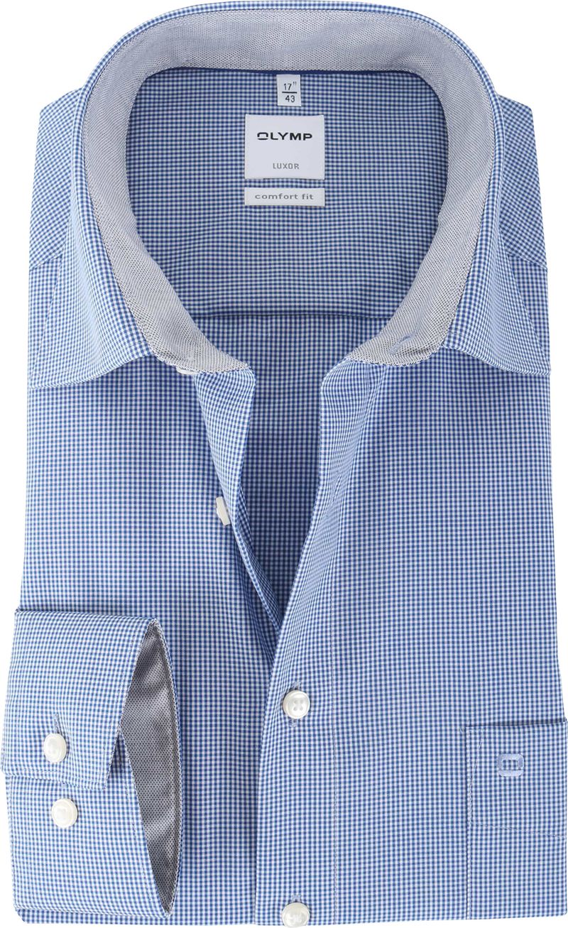 OLYMP Luxor Bügelfrei Hemd Blau Karo Comfort Fit - Größe 44 günstig online kaufen