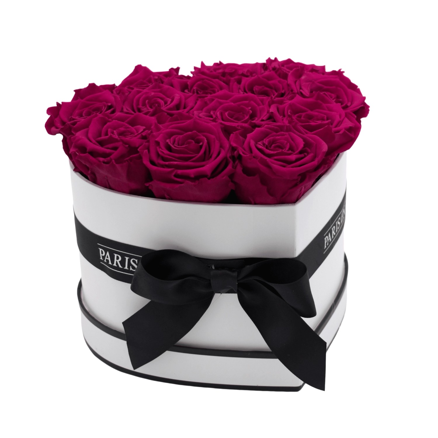 Rosenbox Herz Weiß-Schwarz mit 13 Pinke Rosen günstig online kaufen