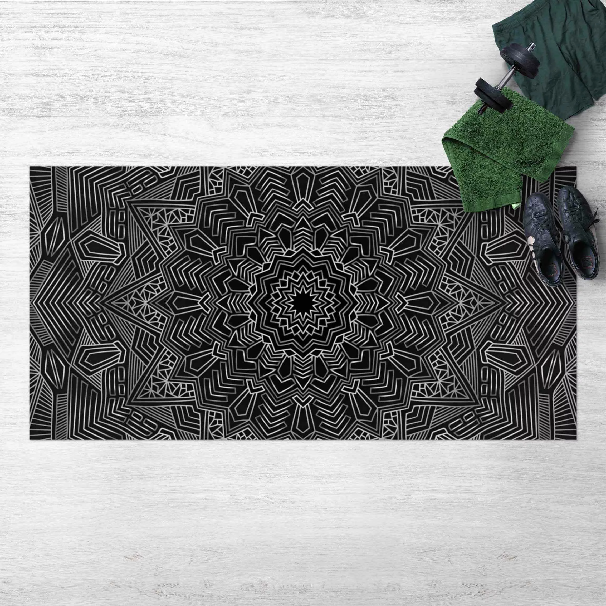 Vinyl-Teppich Mandala Stern Muster silber schwarz günstig online kaufen