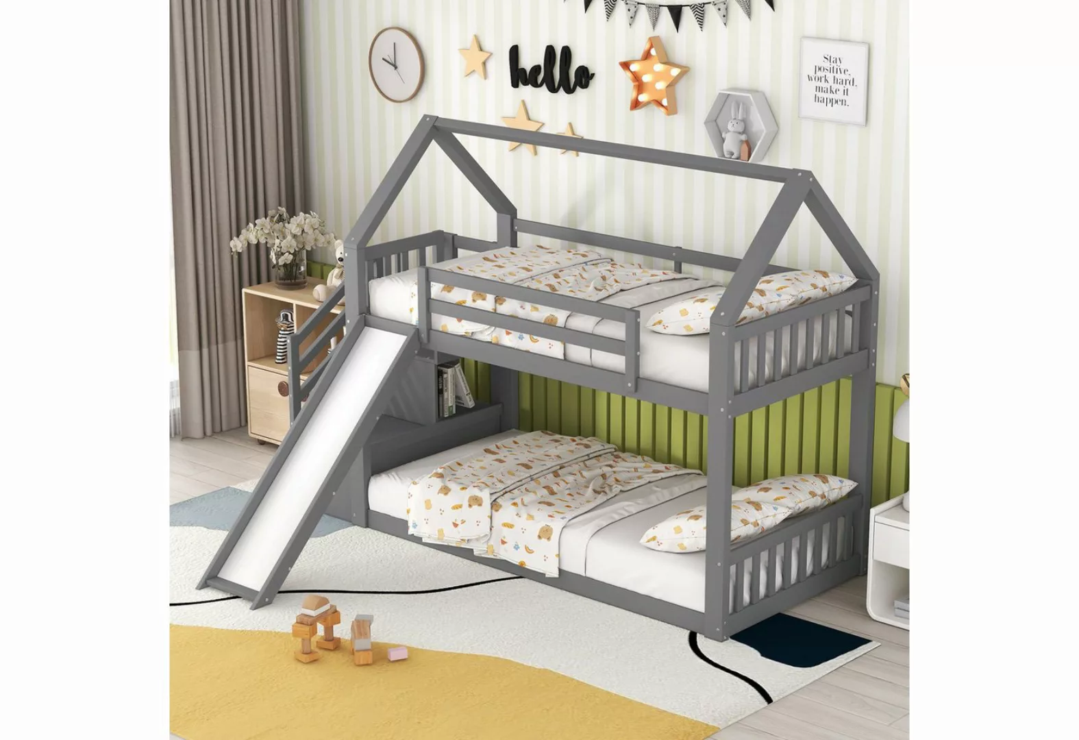 MODFU Bett Holzbett Kinderbett Hausbett Gästebett (mit Stauraumtreppe und R günstig online kaufen