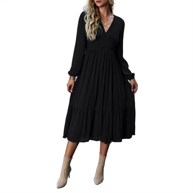 RUZU UG Dirndl Kleid Herbst und Winter elegantes langes Kleid mit V-Ausschn günstig online kaufen