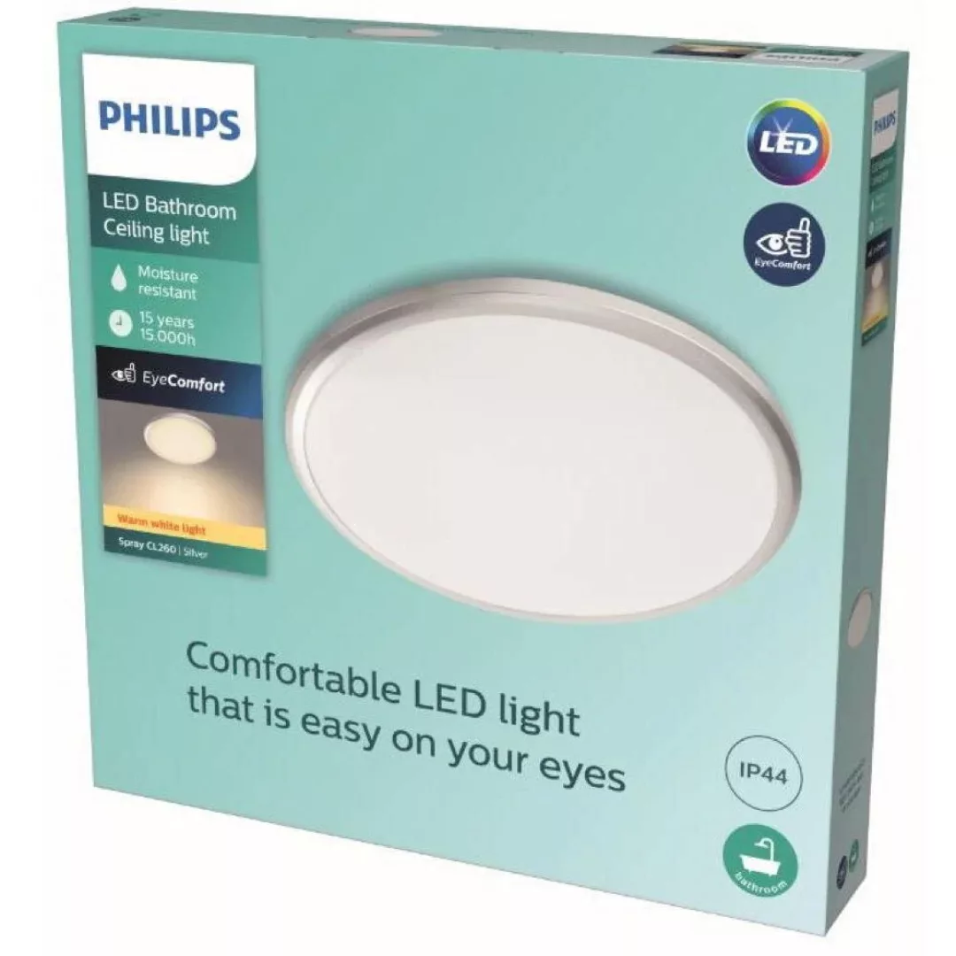 Philips LED Deckenleuchte Spray in Silber 17W 1500lm IP44 günstig online kaufen