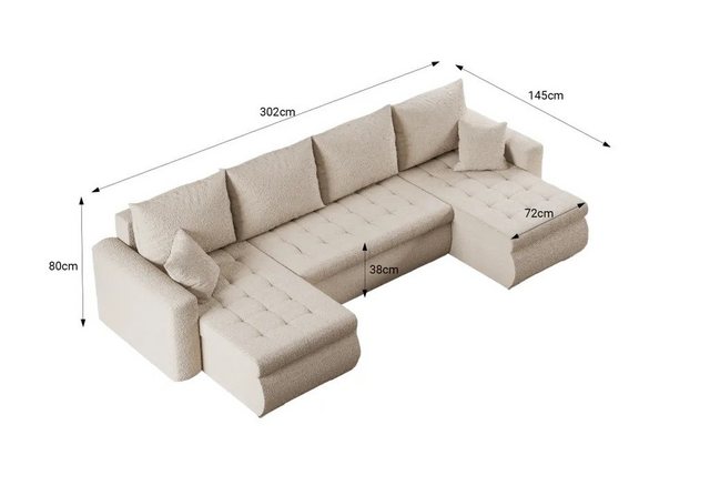 DB-Möbel Ecksofa "LIME" Eckcouch U-Form, Sofa, Couch, mit Schlaffunktion, B günstig online kaufen