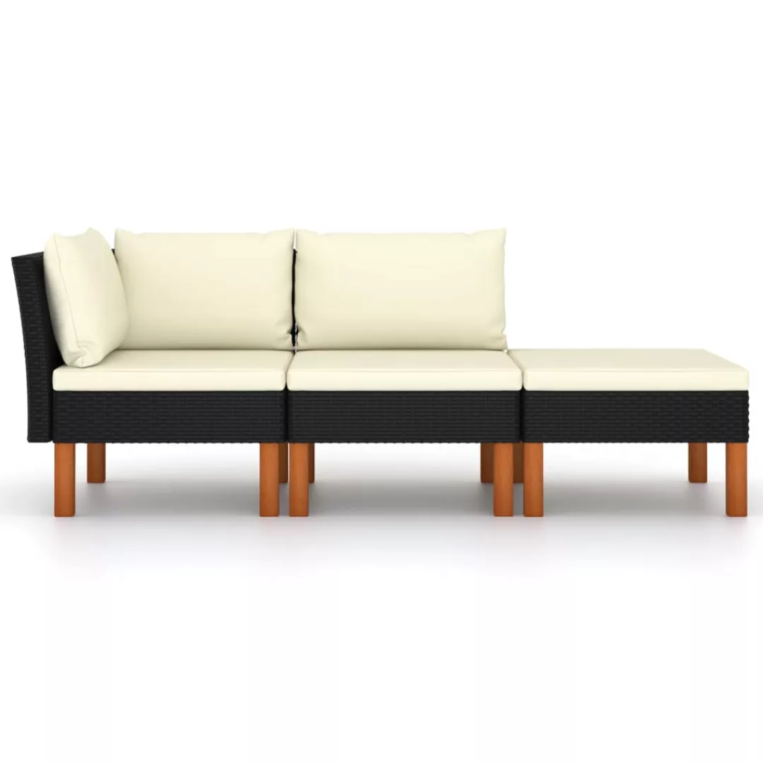 3-tlg. Garten-lounge-set Poly Rattan Und Eukalyptus Massivholz günstig online kaufen