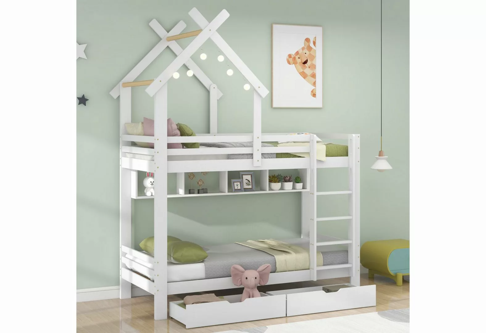 MODFU Etagenbett mit Schubladen und Regalen, Kinderbett mit Fallschutz und günstig online kaufen
