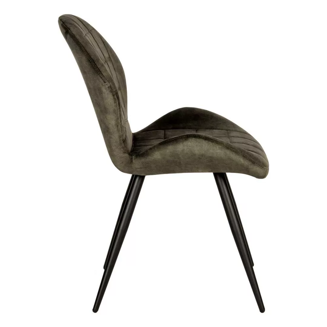 Velours Stuhl in Dunkelgrün Gestell aus Metall (2er Set) günstig online kaufen