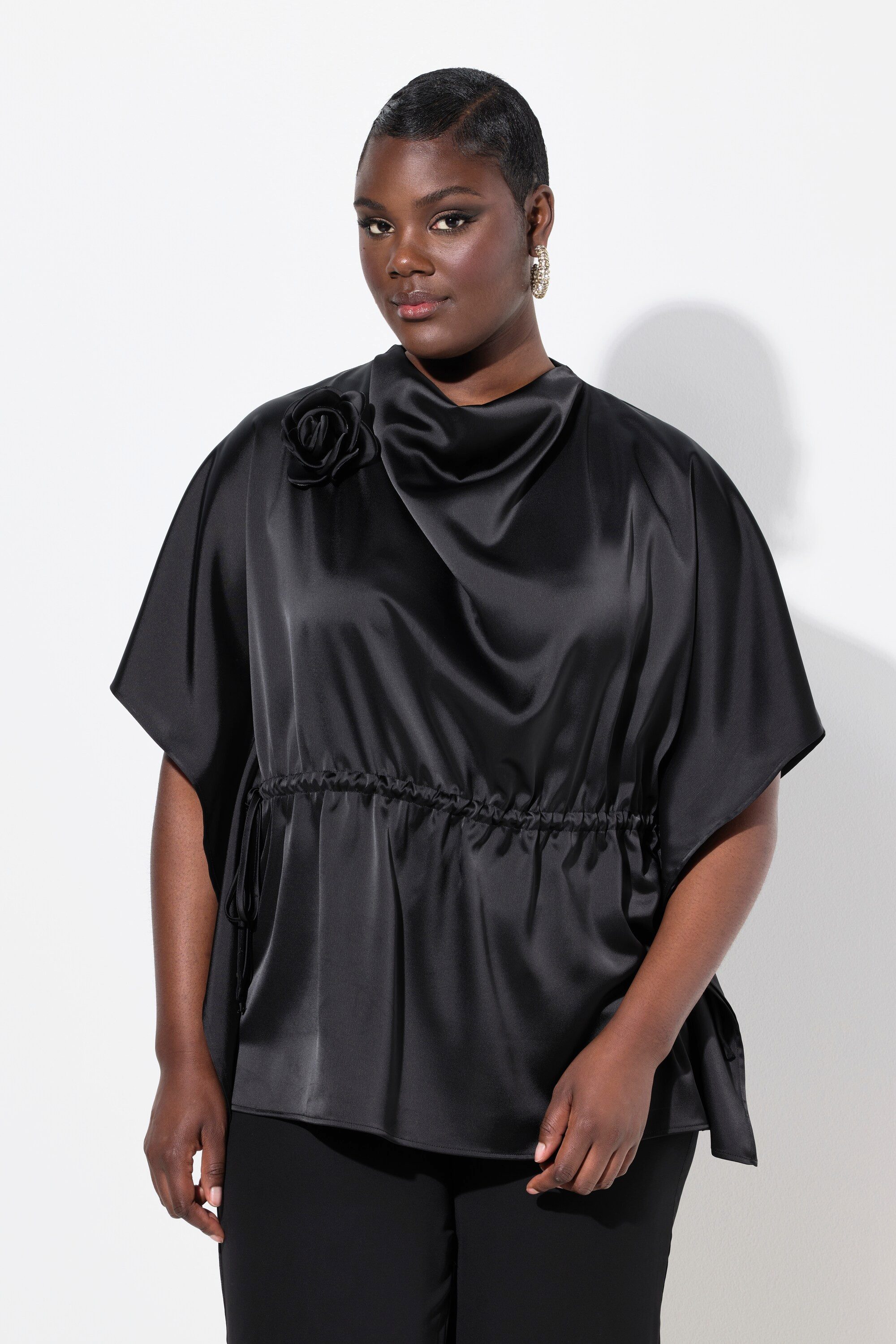 Ulla Popken Tunika Shirtbluse oversized Wasserfall-Ausschnitt günstig online kaufen