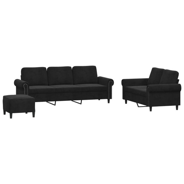 vidaXL Sofa, 3-tlg. Sofagarnitur mit Kissen Schwarz Samt günstig online kaufen