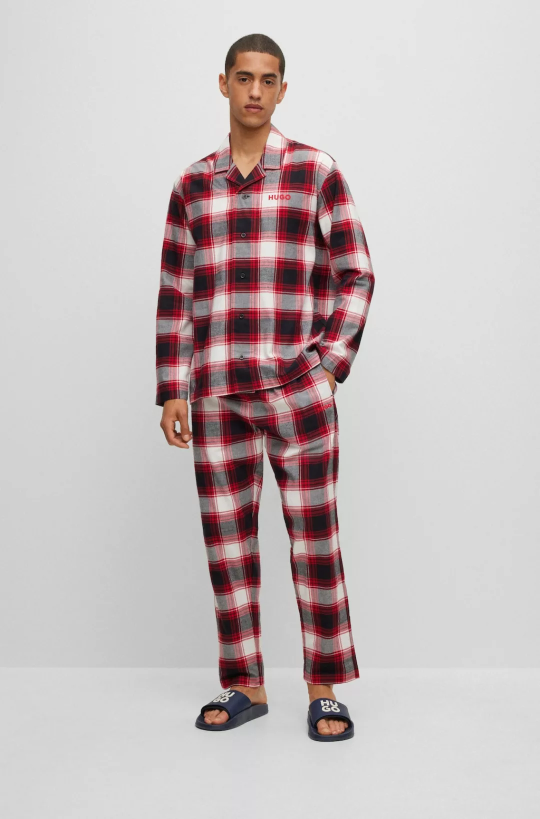 HUGO Underwear Schlafanzug "Soft Check Pyjama", (2 tlg.), mit HUGO Stickere günstig online kaufen