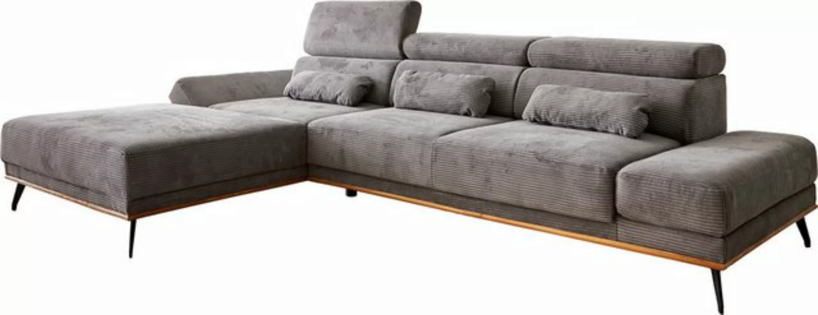 DELIFE Ecksofa Evelio, Cord Steingrau 320x200 Ottomane links elektrische Si günstig online kaufen