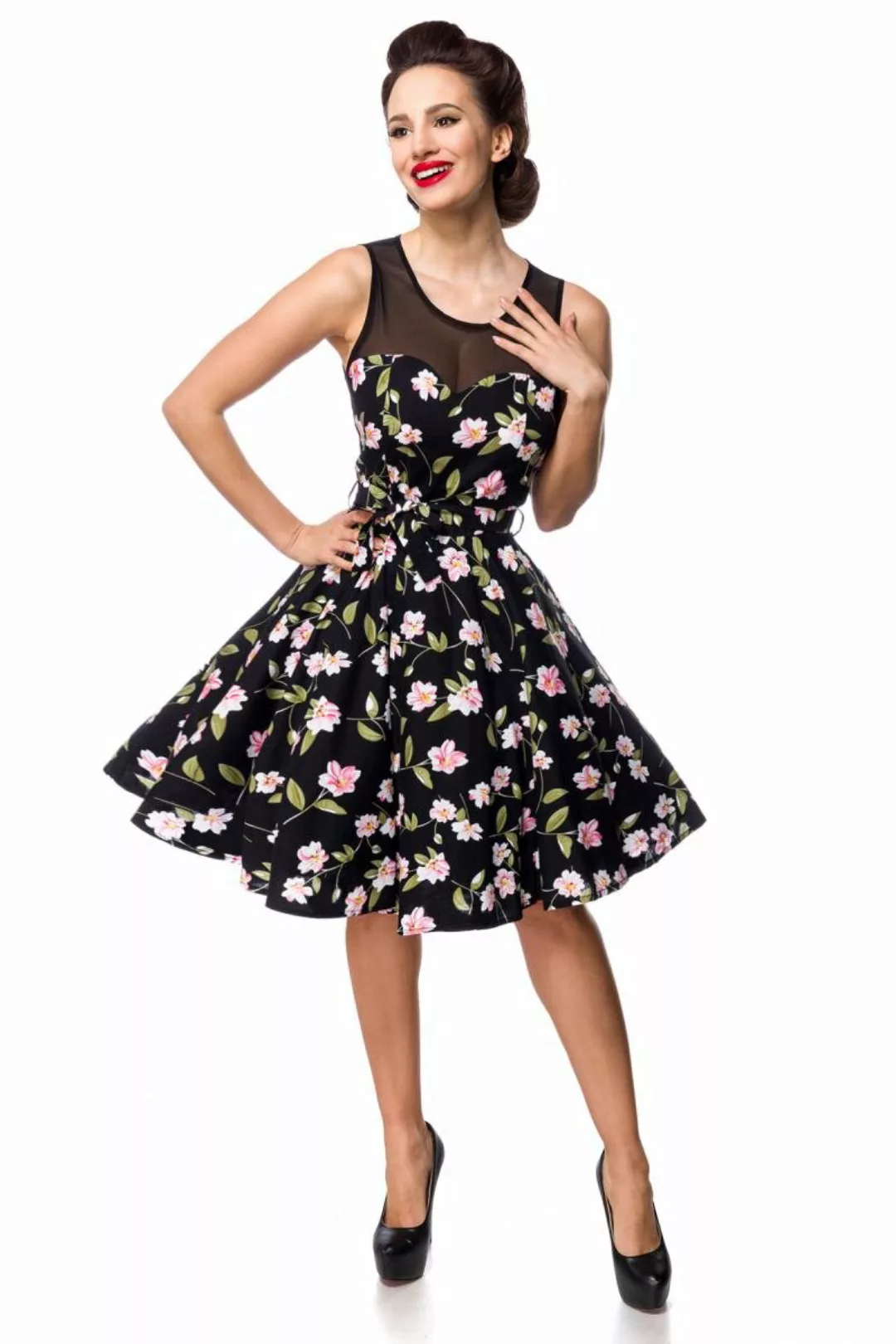 Retrokleid mit Mesheinsatz Schwarz-Rosa günstig online kaufen