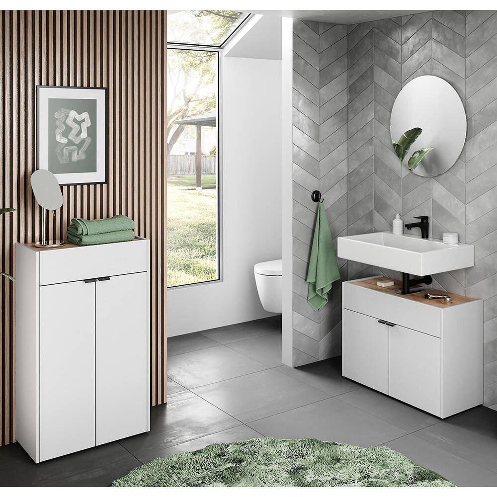 Badezimmer Set 3-teilig modern in weiß mit Eiche Navarra FLORINA-01 günstig online kaufen