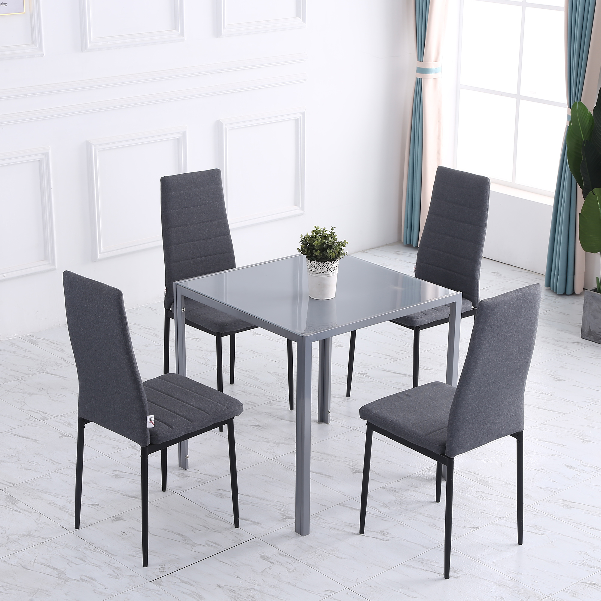 HOMCOM Set von 4 Esszimmerstühlen, gepolsterte Küchenstühle mit hoher Rücke günstig online kaufen