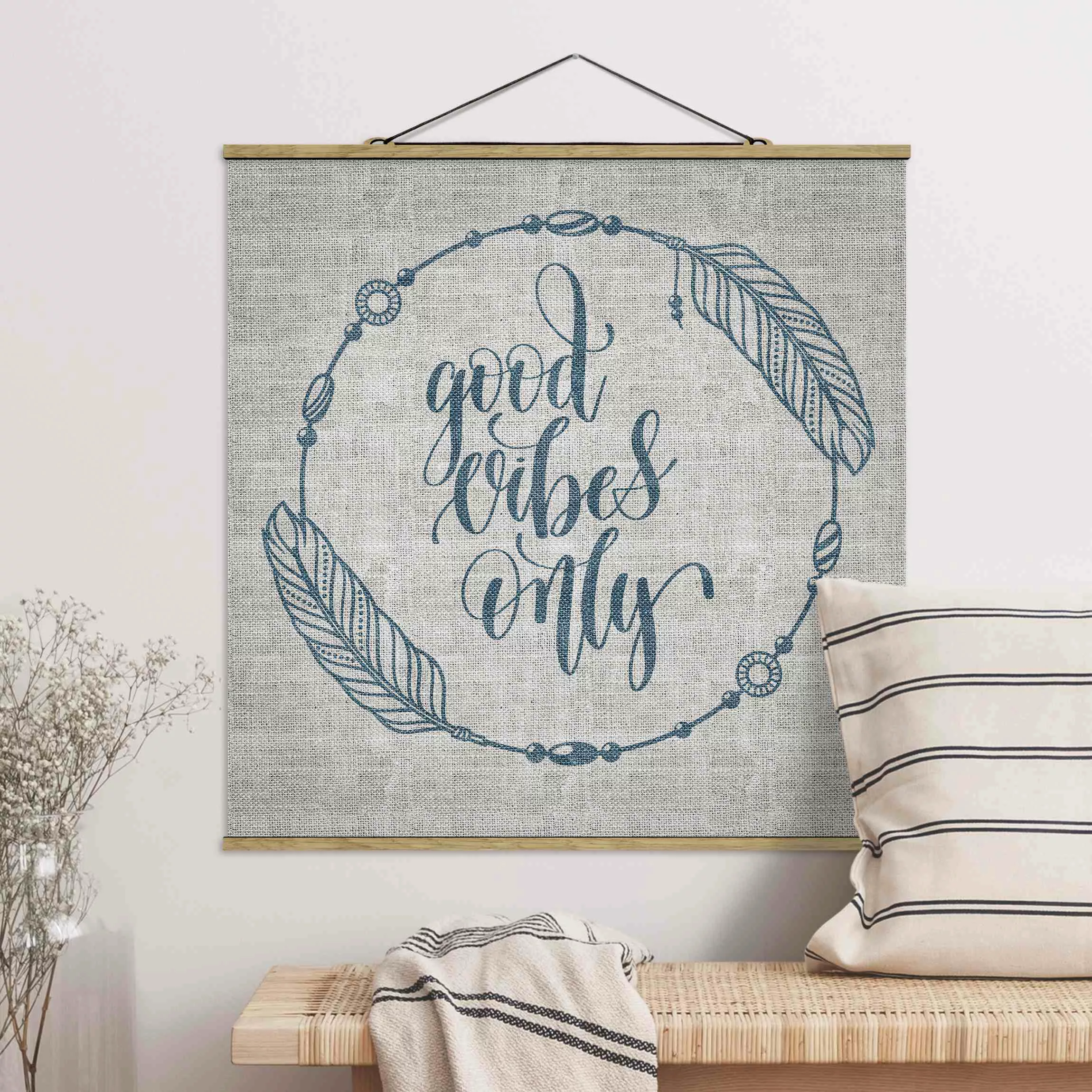 Stoffbild mit Posterleisten Good Vibes Only Leinenoptik günstig online kaufen