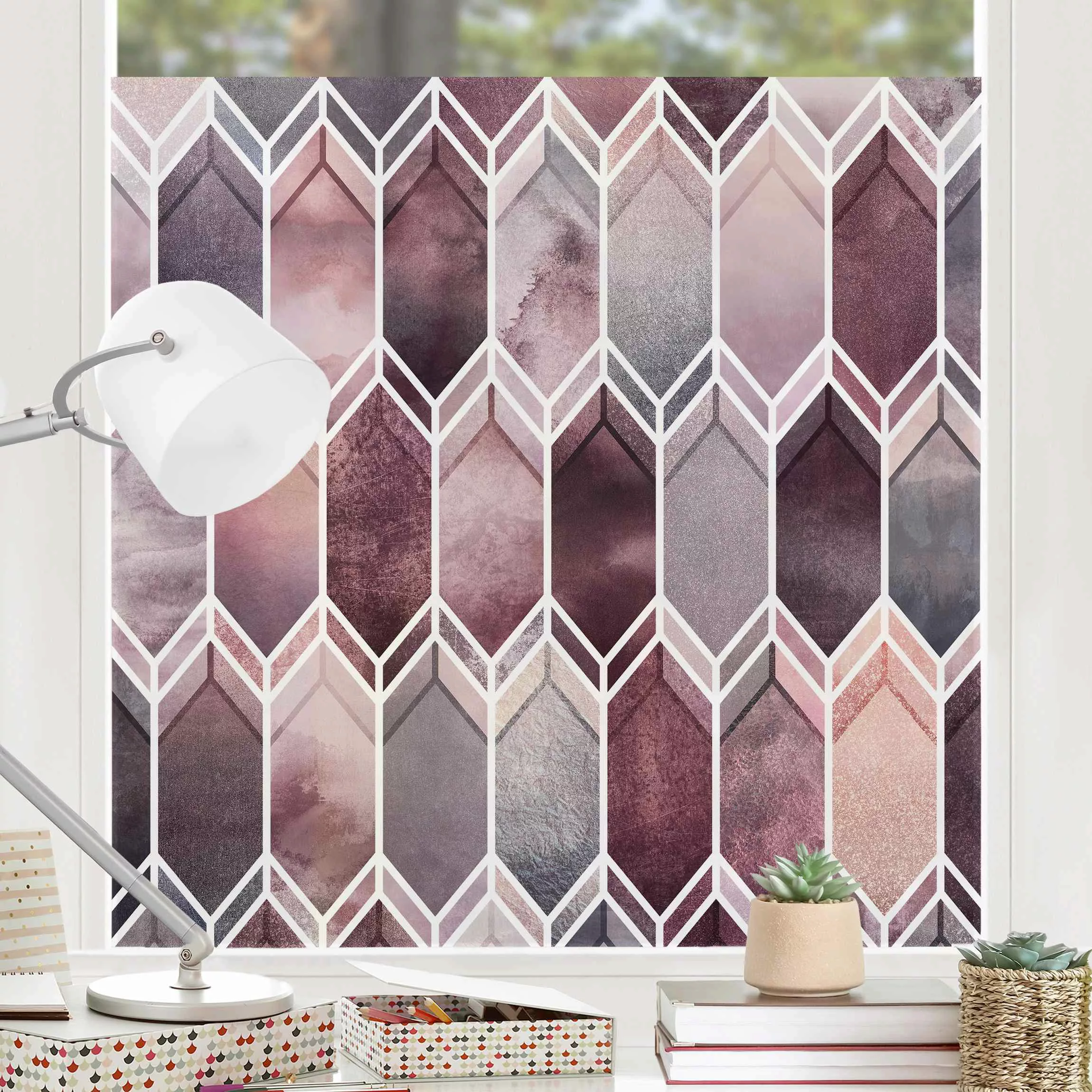 Fensterfolie Glasmalerei Geometrie Rosé günstig online kaufen