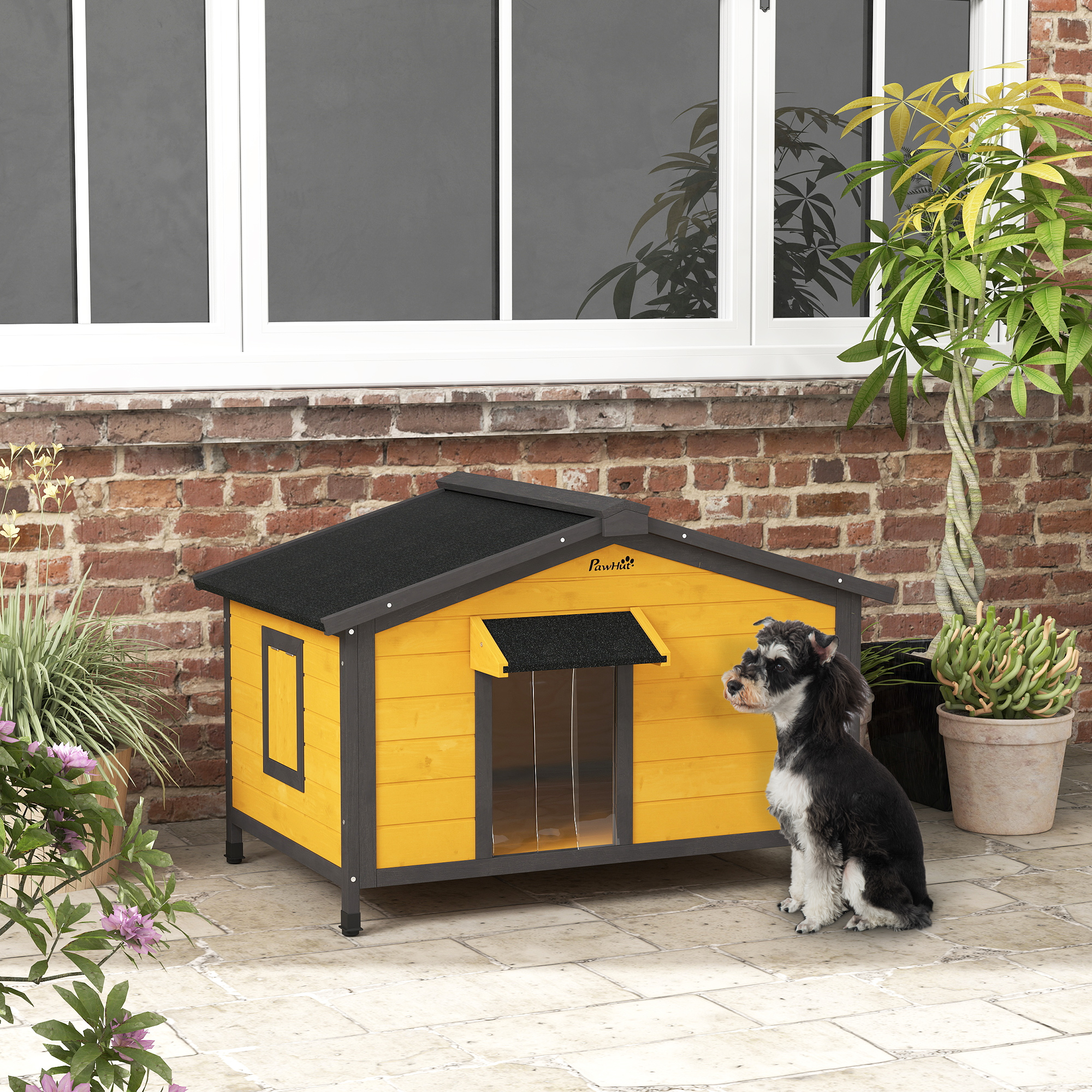 PawHut Hundehaus für Draußen Kleine Hundehütte mit Klappbarem Asphaltdach 2 günstig online kaufen